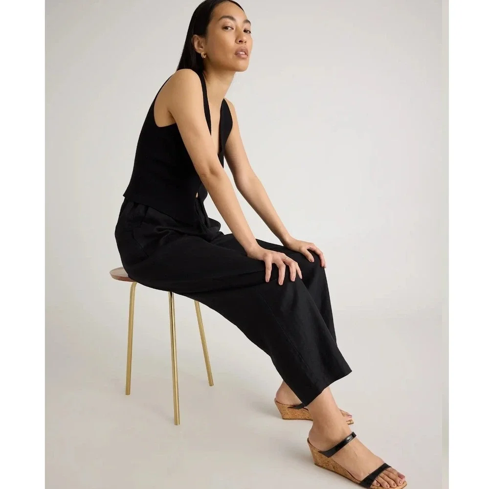 Quince Womens Black 100% European Flax Linen Elastic Waist Pants Size M